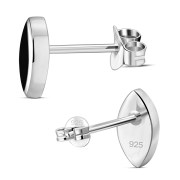 Black Onyx Lens Shaped Silver Earrings, e351st